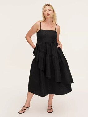 Kate Spade New York swirl black dress Tiered Ruffle Midi Tank Dress - M
